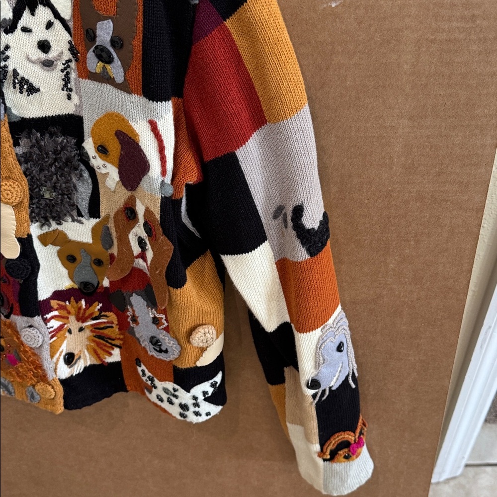 VTG Michael Simon New York 1998 Dog Embroidered Beaded Cardigan Sweater Sz S - Picture 5 of 6